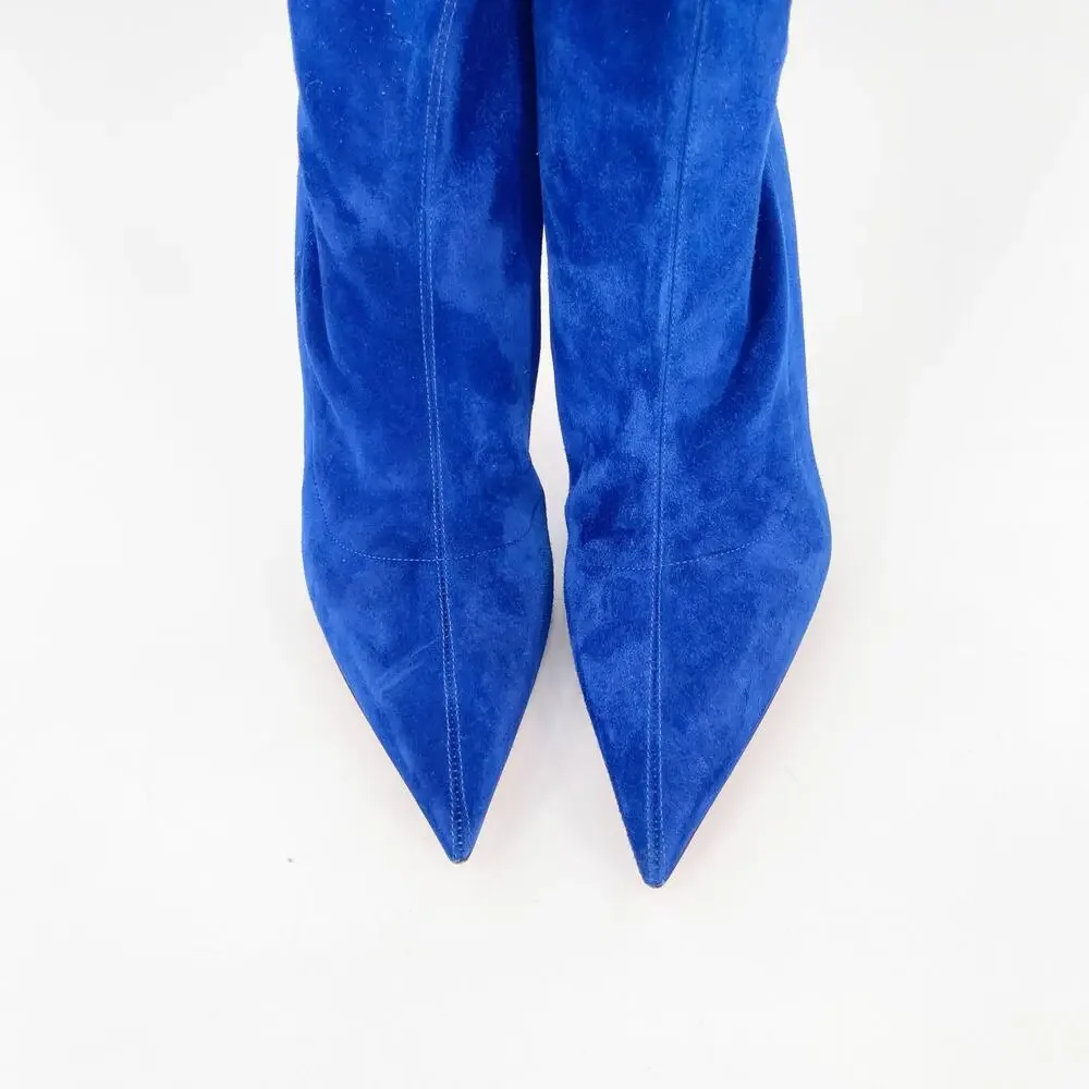 Christian Louboutin Condora Botta Alta Galactiqueen Blue Suede OTK Boots EU 41
